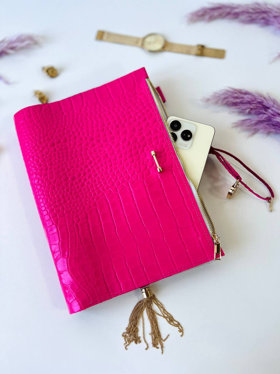 A4 leather notebook cover. Padfolio. Portfolio. A4 size with binder and pages padfolio planner. Leather hot pink.