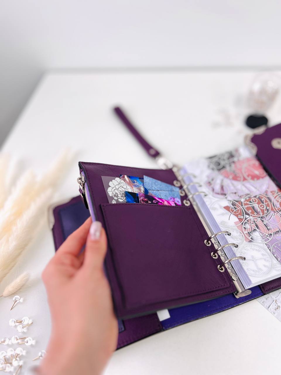 Violet Natural Italian Leather Planner A5, gift for her, perfect planner, Ring Planner Agenda A5 Six Ring Planner and Ring Personal Planner.