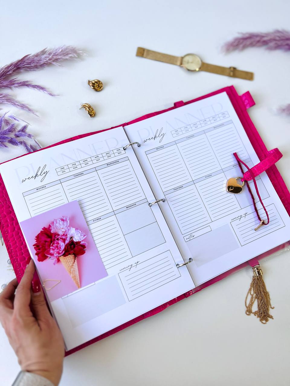 A4 leather notebook cover. Padfolio. Portfolio. A4 size with binder and pages padfolio planner. Leather hot pink.