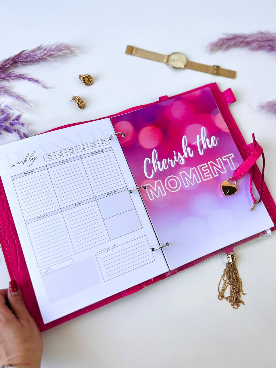 A4 leather notebook cover. Padfolio. Portfolio. A4 size with binder and pages padfolio planner. Leather hot pink.