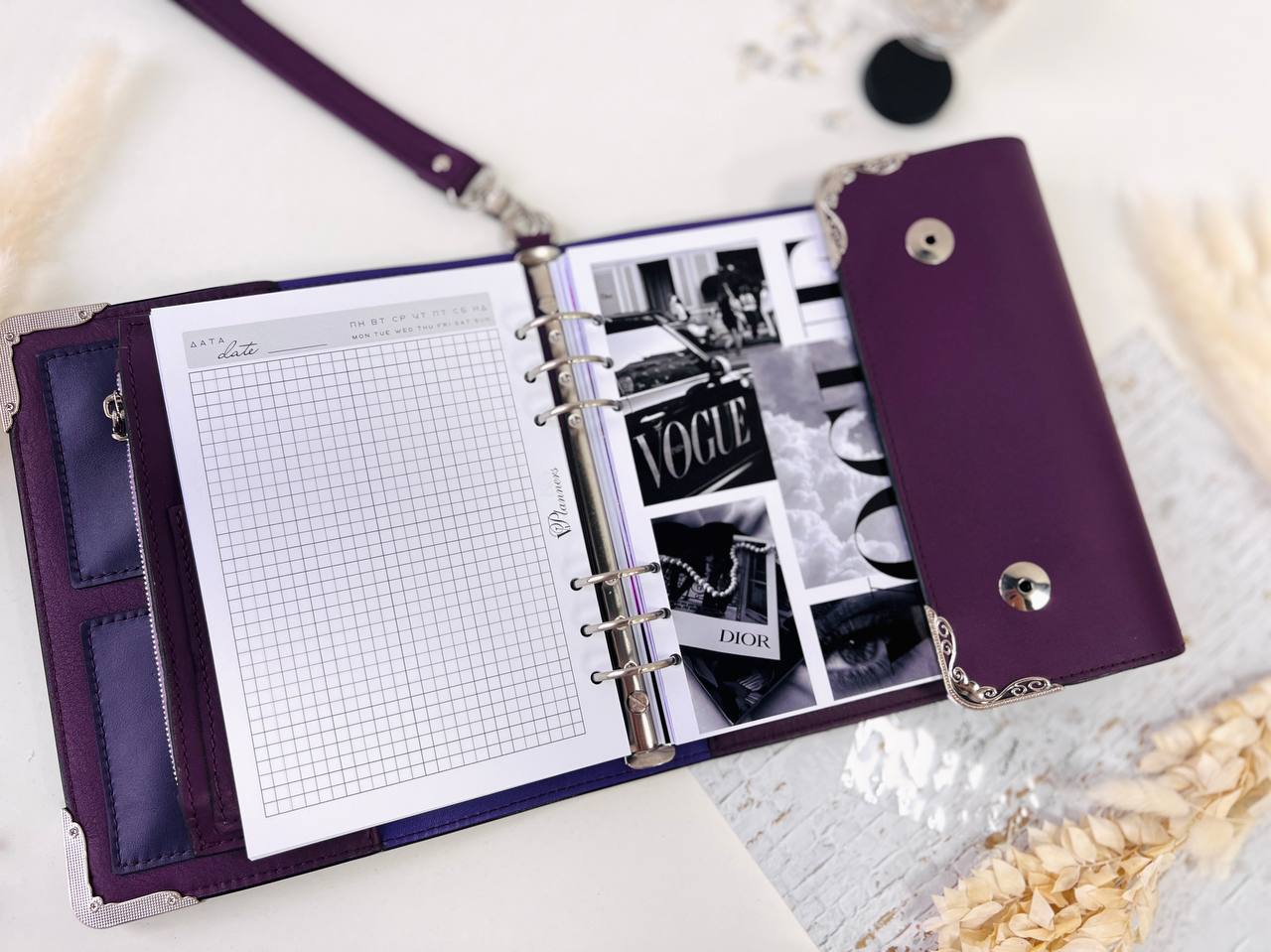 Violet Natural Italian Leather Planner A5, gift for her, perfect planner, Ring Planner Agenda A5 Six Ring Planner and Ring Personal Planner.