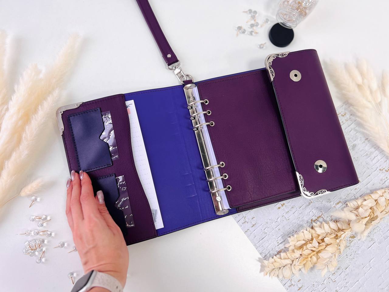 Violet Natural Italian Leather Planner A5, gift for her, perfect planner, Ring Planner Agenda A5 Six Ring Planner and Ring Personal Planner.