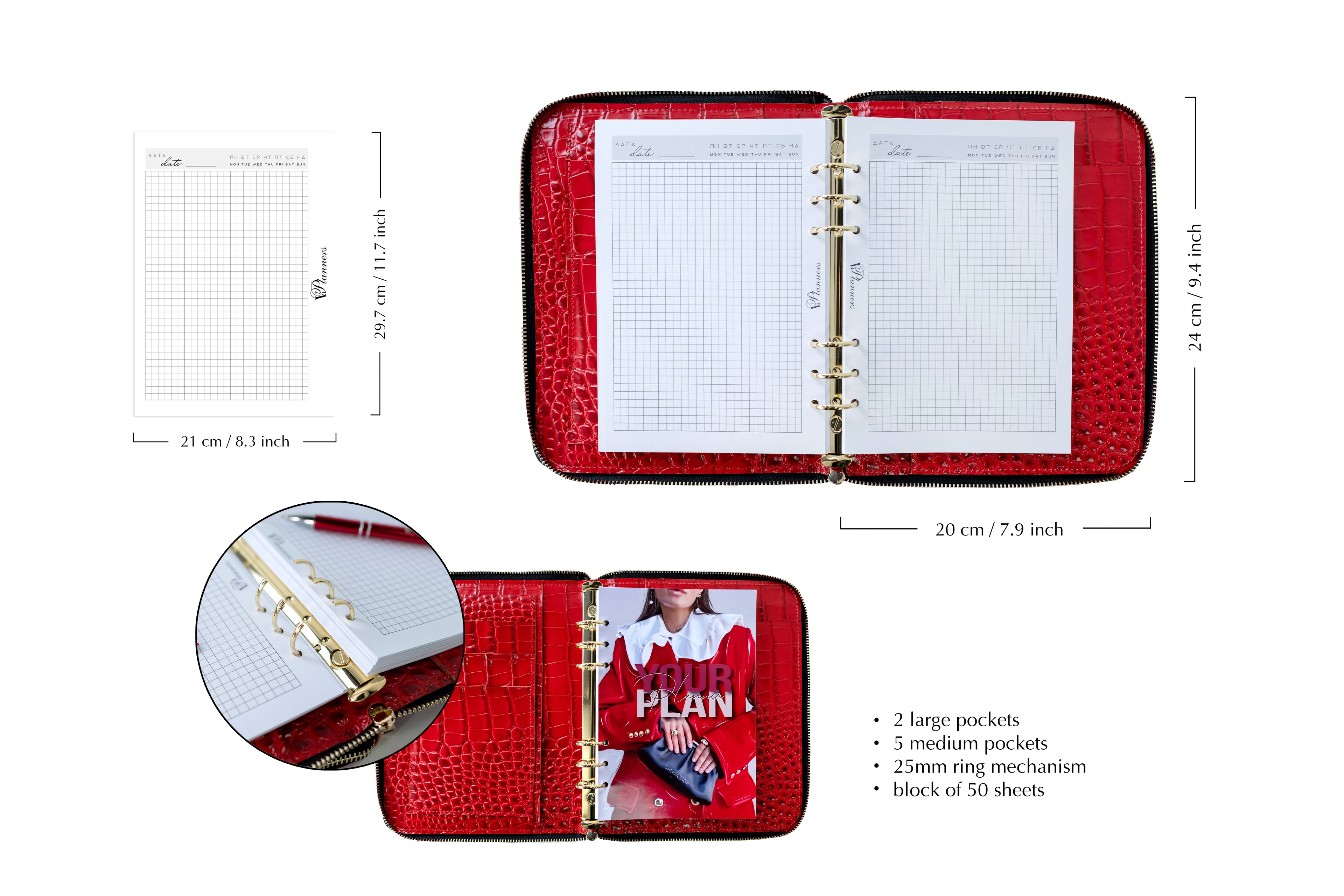 Cyprus, Limassol. Bag'planner. Double zippered leather planner organizer A5.