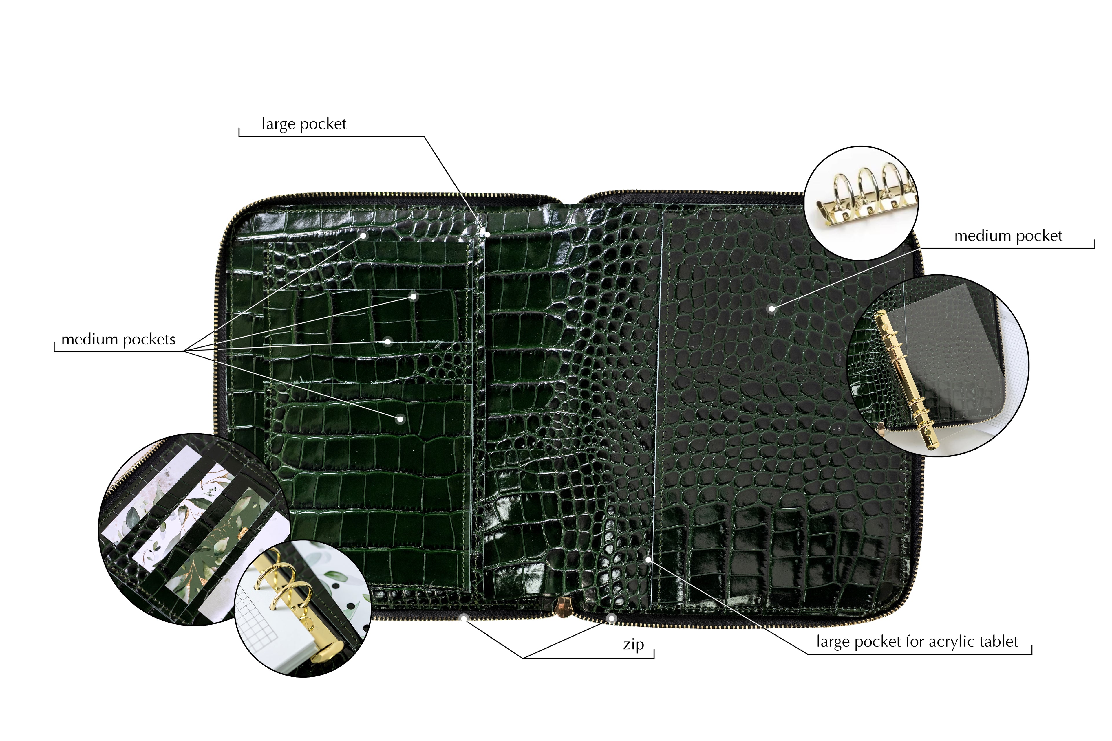 Bag'planner. Double zippered leather planner organizer A5.