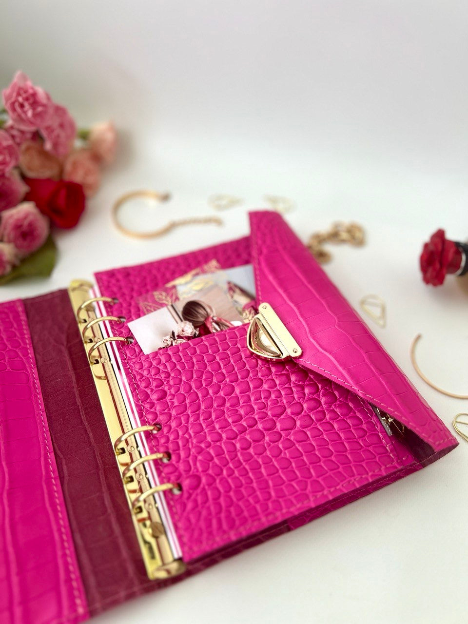 Hot pink leather notebook cover A5.