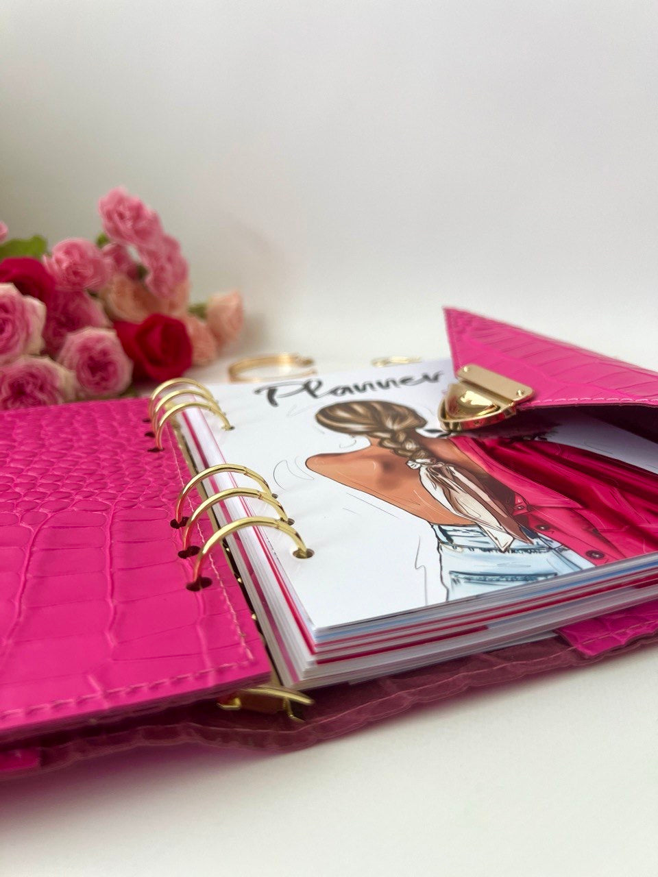 Hot pink leather notebook cover A5.