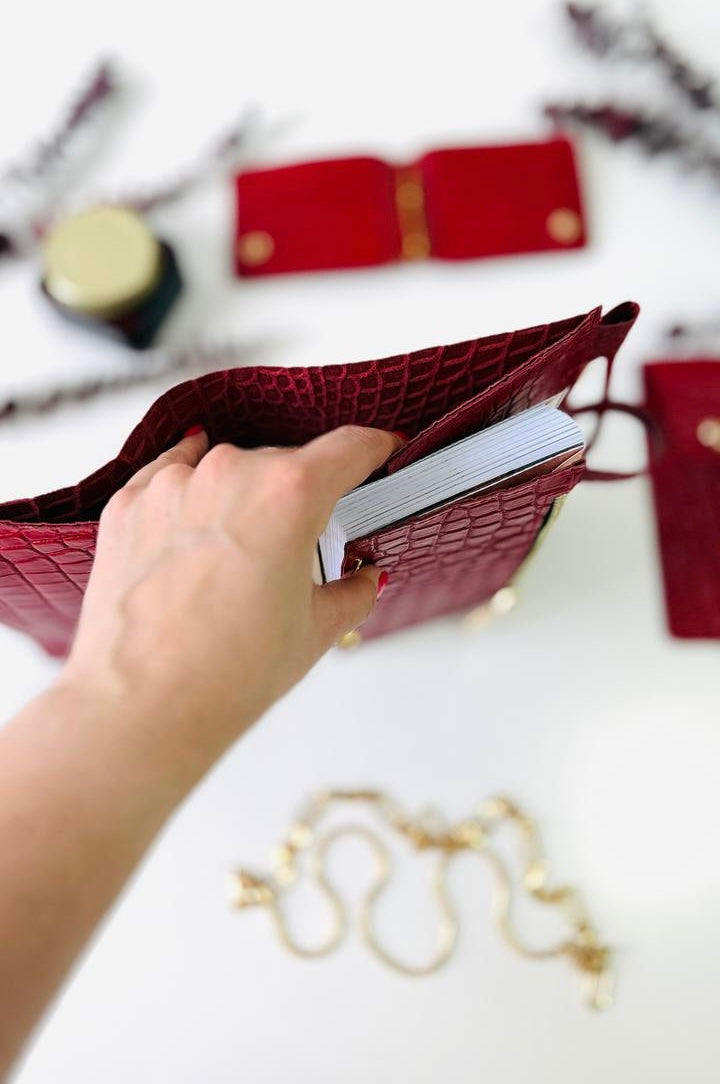 A6 red leather planner with wallet and pencil case- ideal gift.