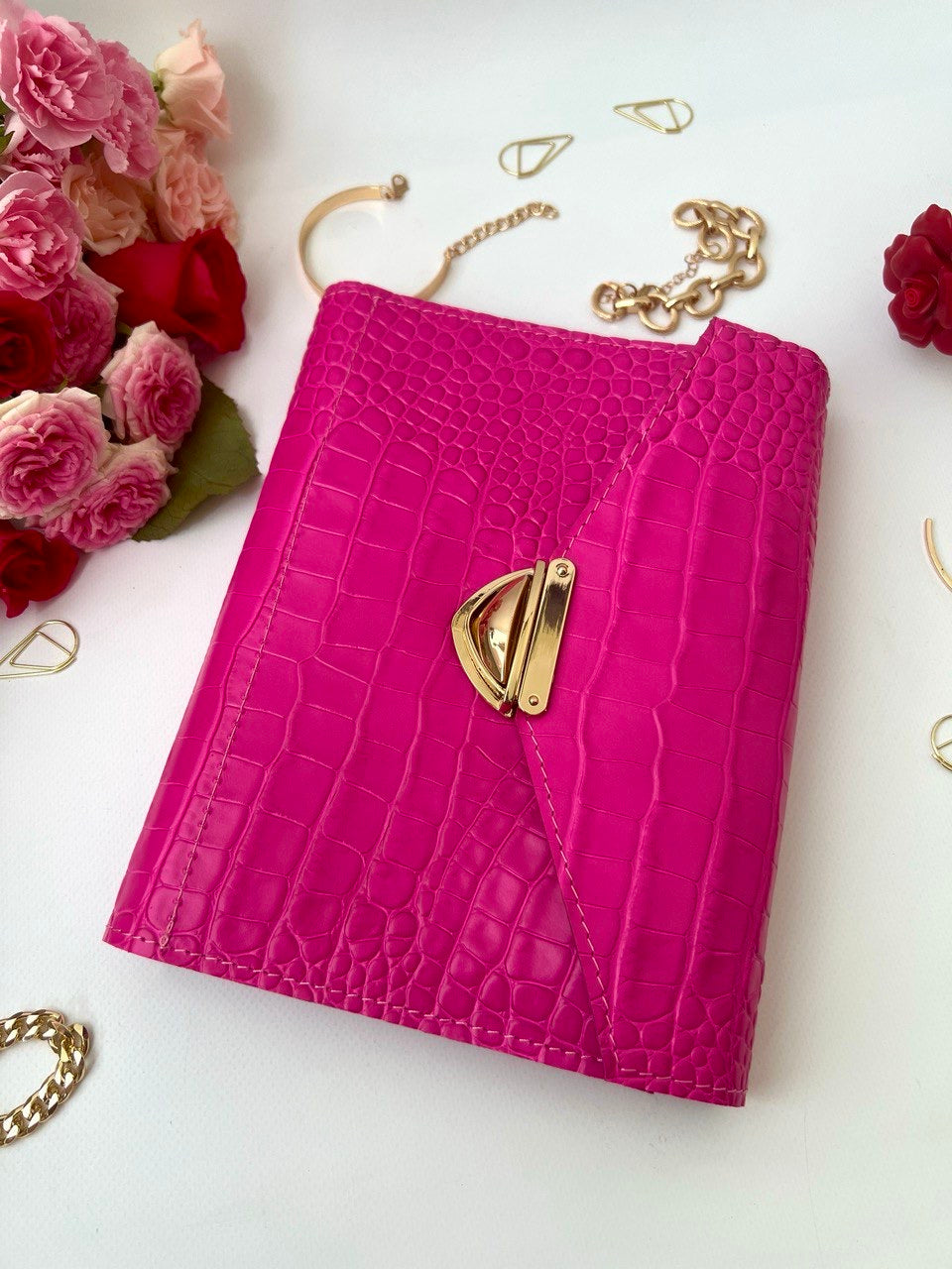 Hot pink leather notebook cover A5.