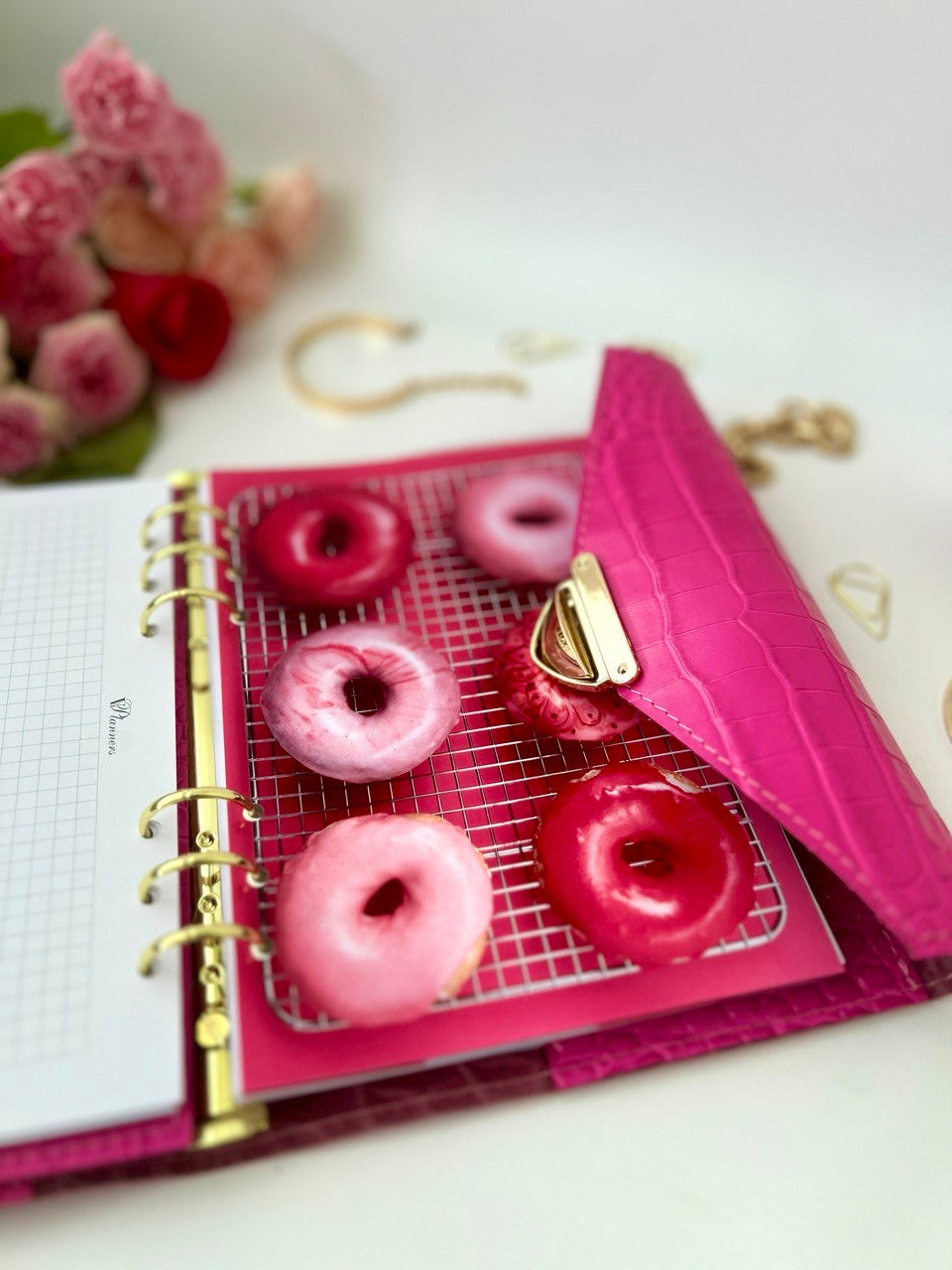 Hot pink leather notebook cover A5.