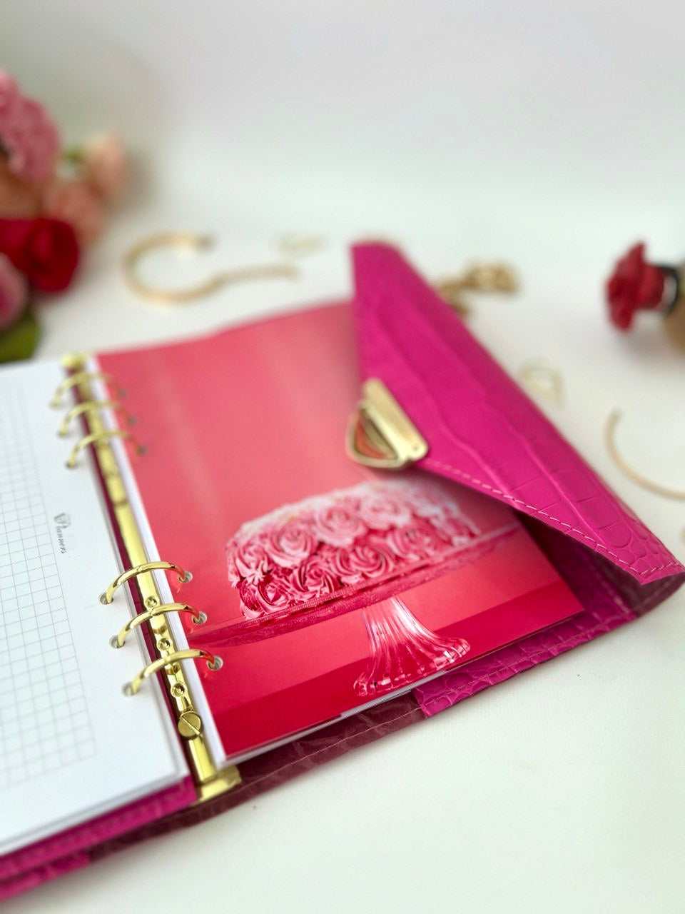 Hot pink leather notebook cover A5.