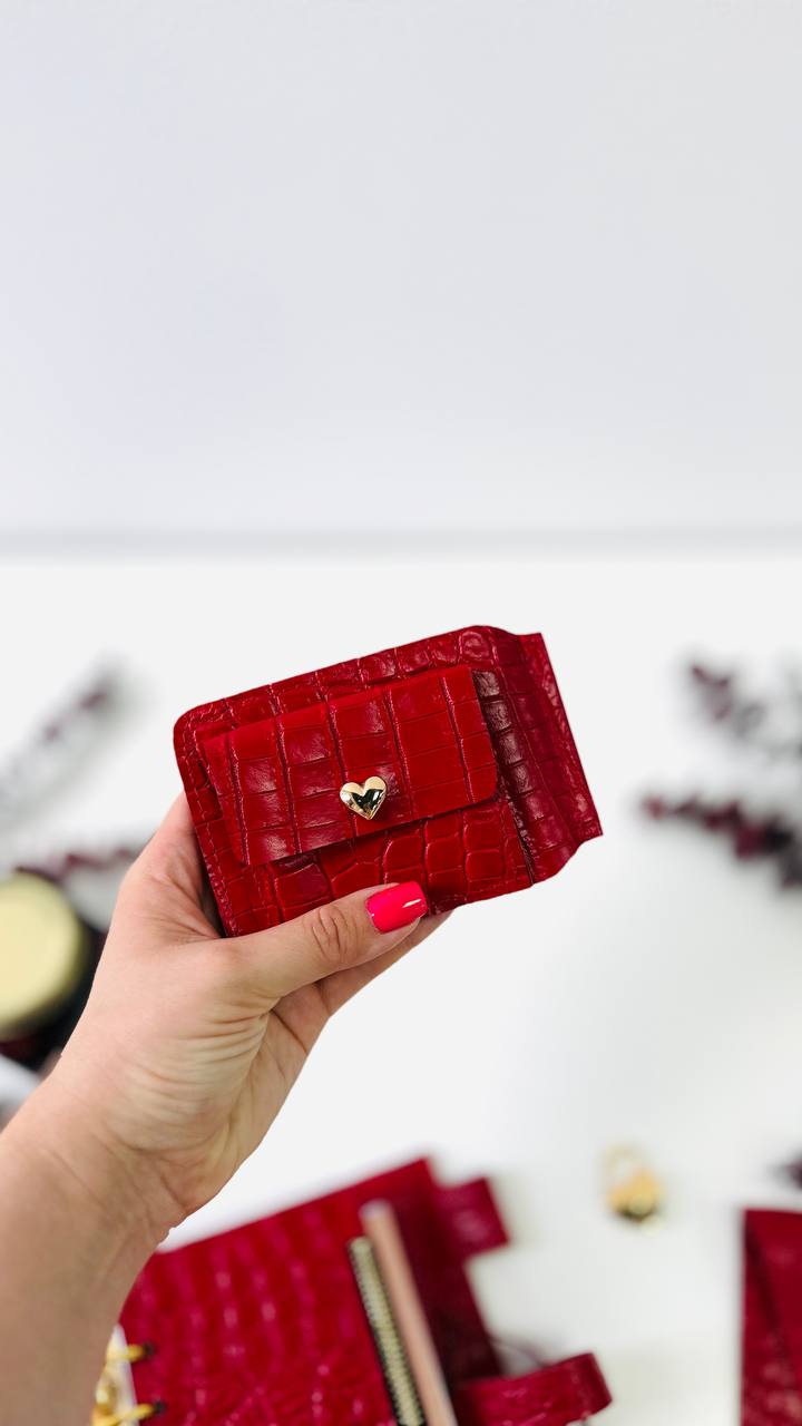 A6 red leather planner with wallet and pencil case- ideal gift.