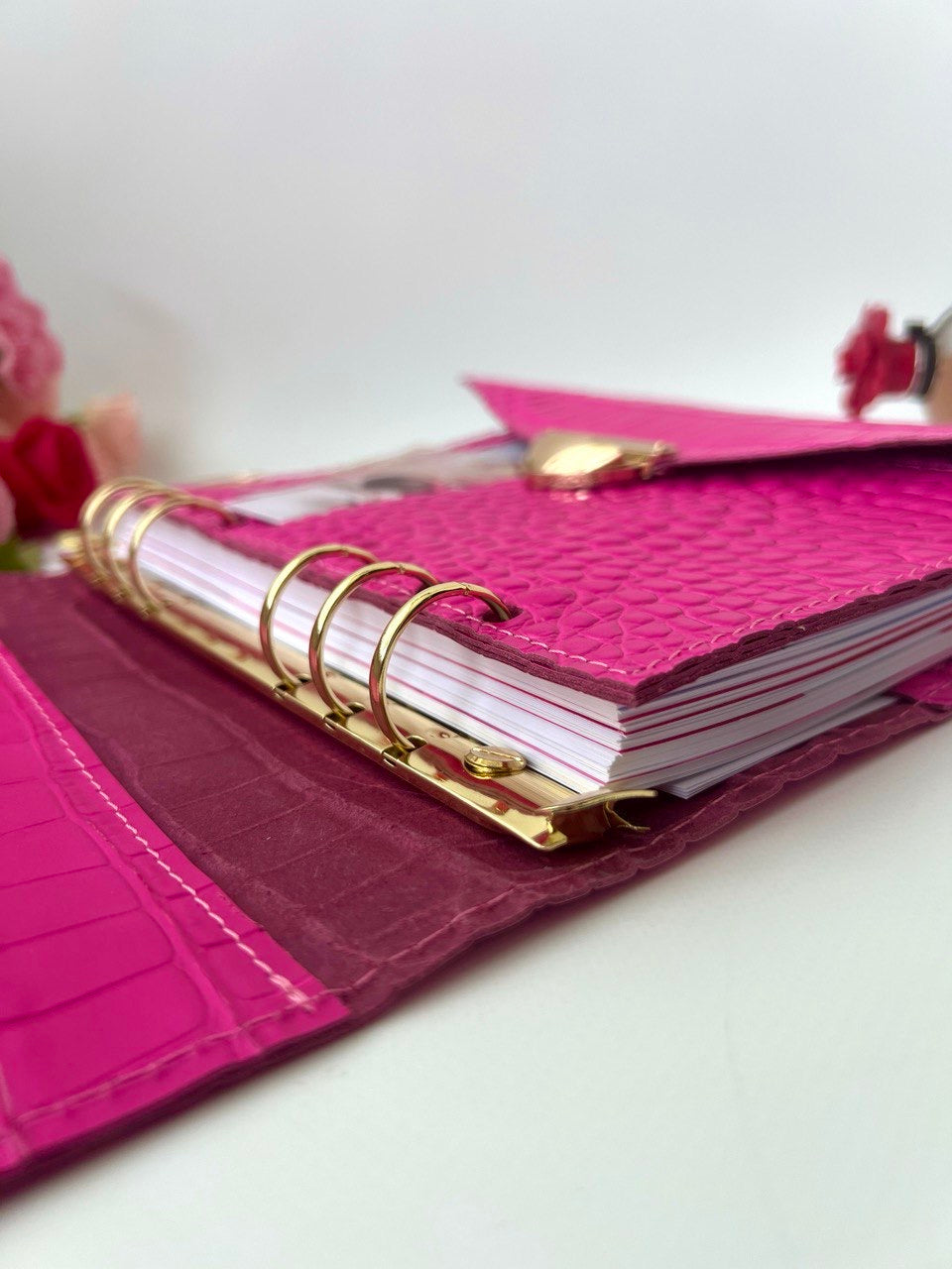 Hot pink leather notebook cover A5.