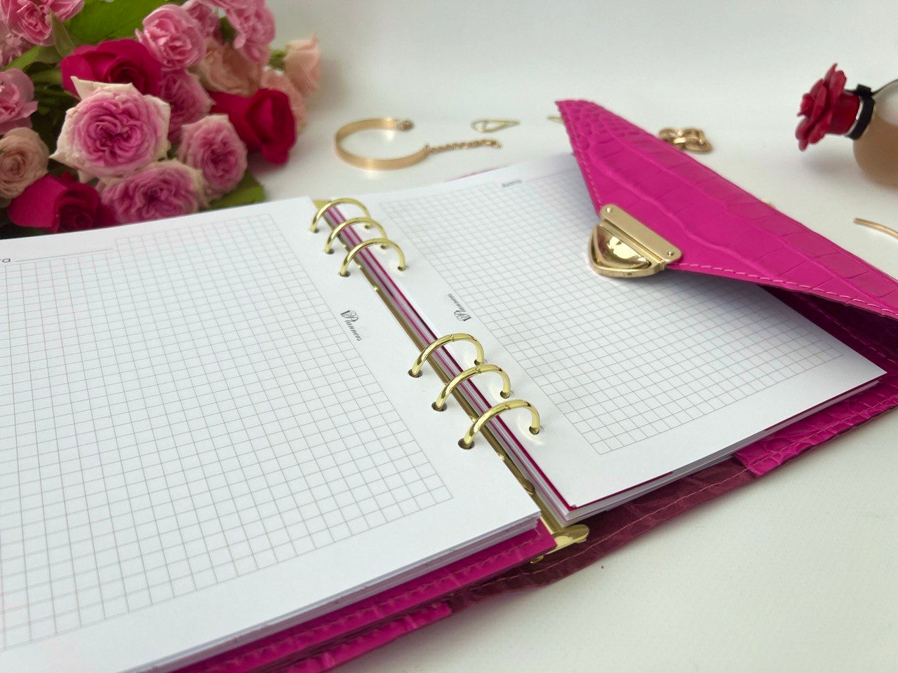 Hot pink leather notebook cover A5.