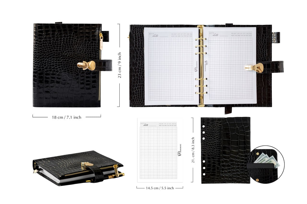 Black leather notebook cover A5 for documents A4 and A5 format.