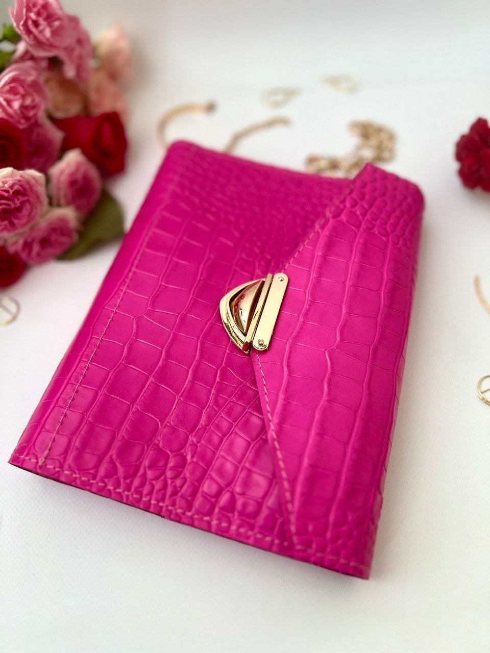 Hot pink leather notebook cover A5.