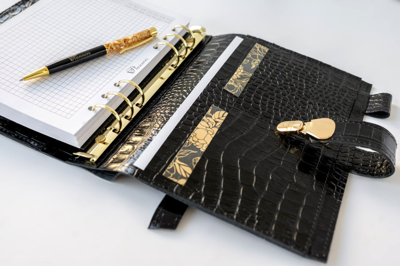 Black leather notebook cover A5 for documents A4 and A5 format.