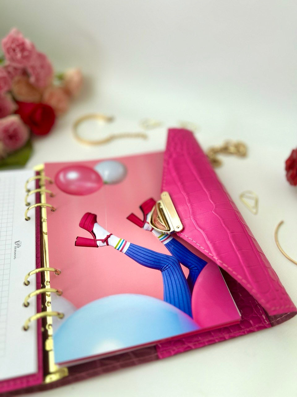 Hot pink leather notebook cover A5.