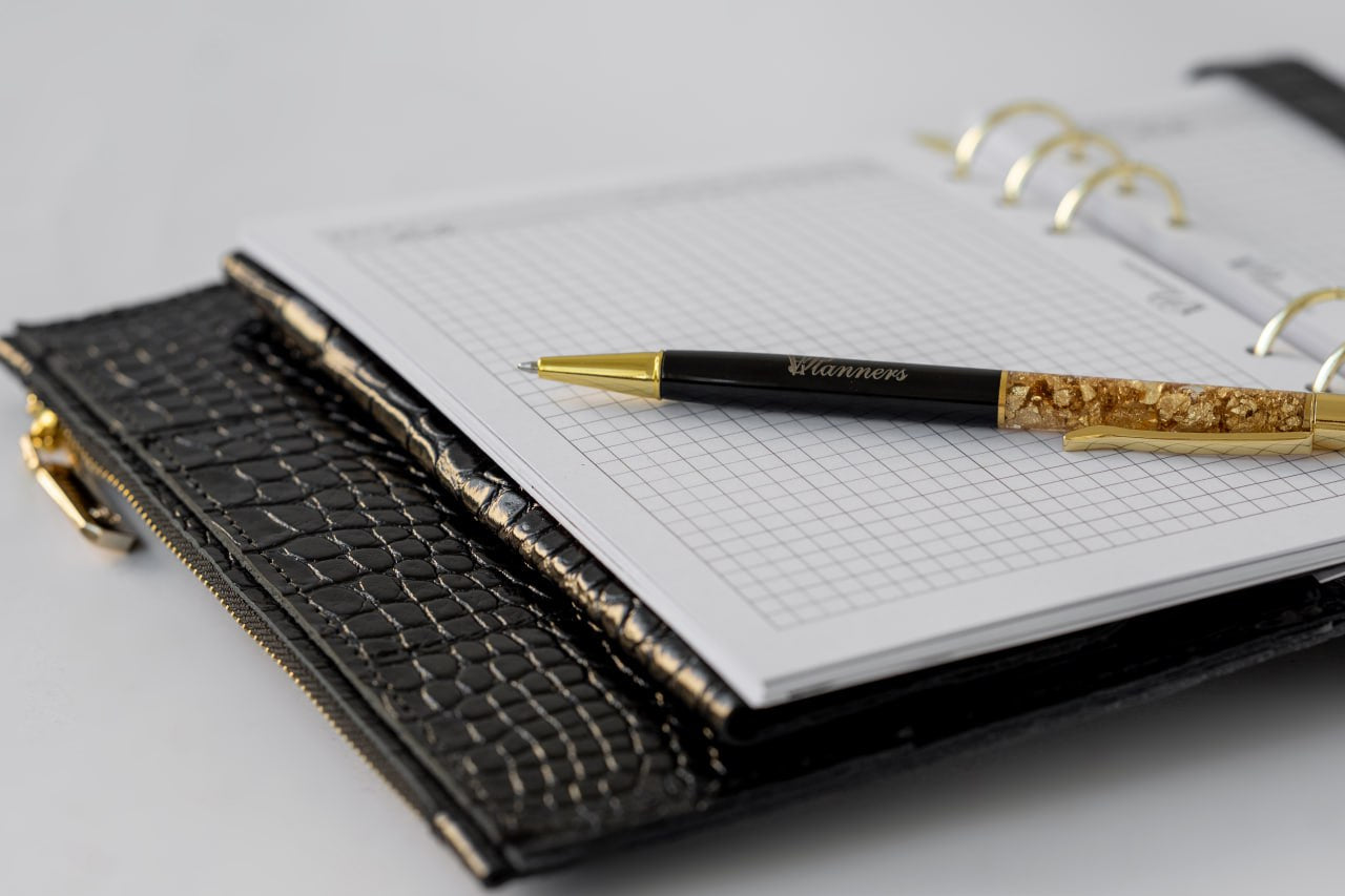 Black leather notebook cover A5 for documents A4 and A5 format.