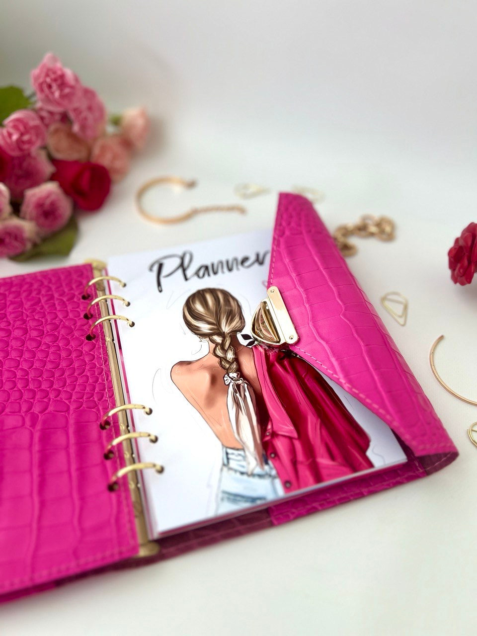 Hot pink leather notebook cover A5.