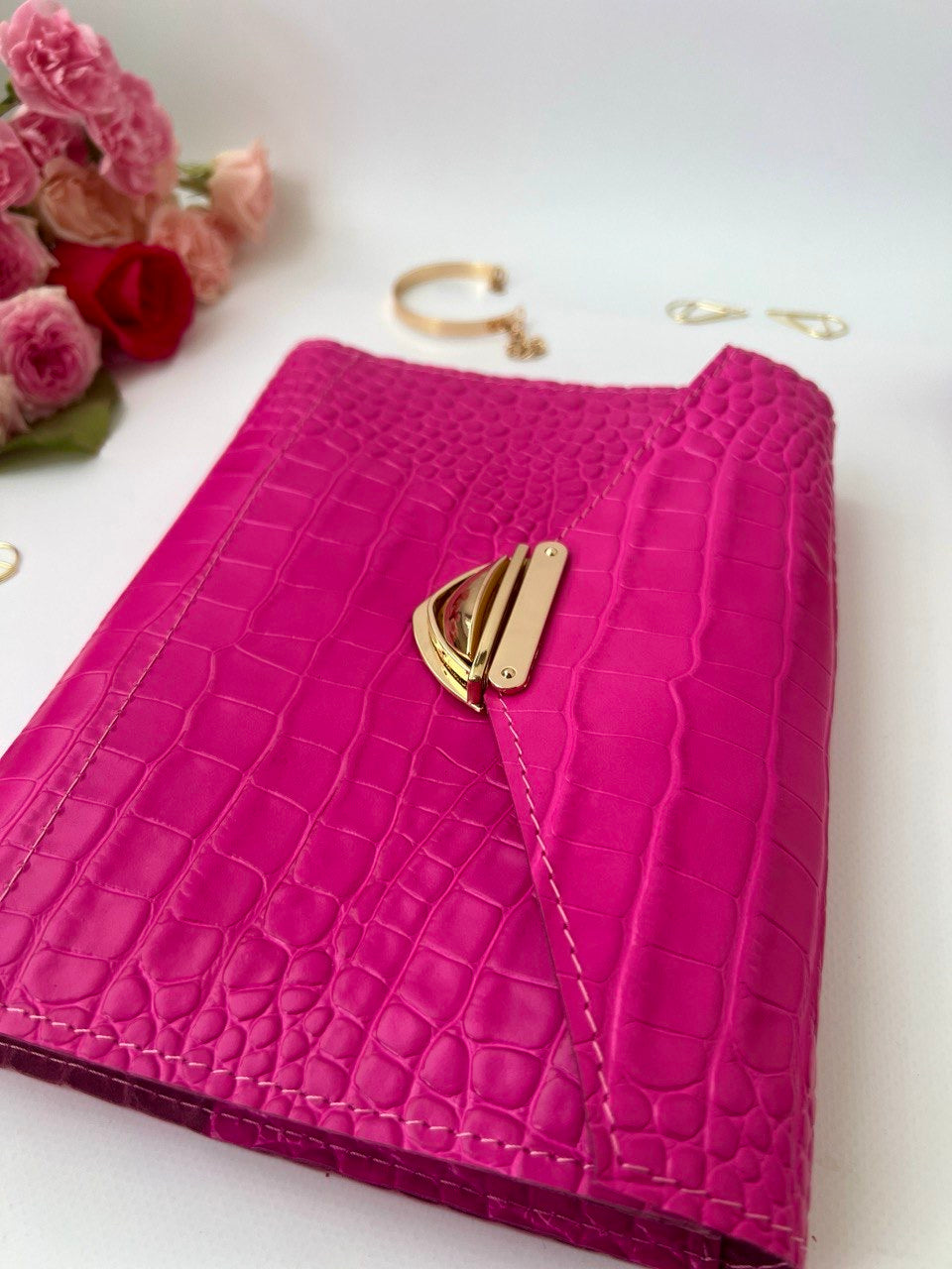 Hot pink leather notebook cover A5.