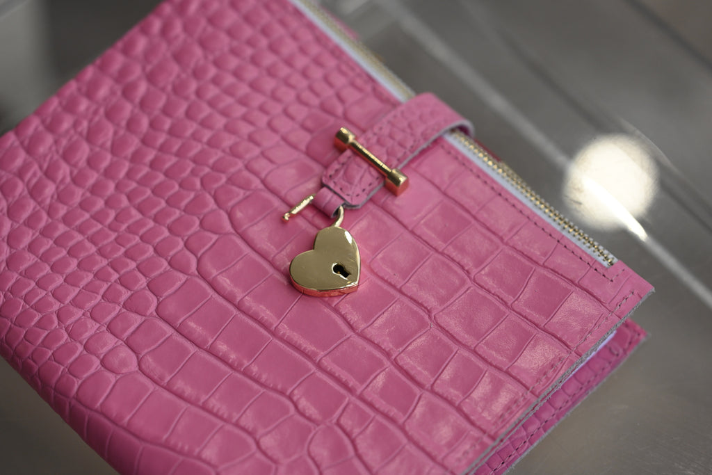 Cyprus , Limassol. Pink leather planner A5 with secret lock