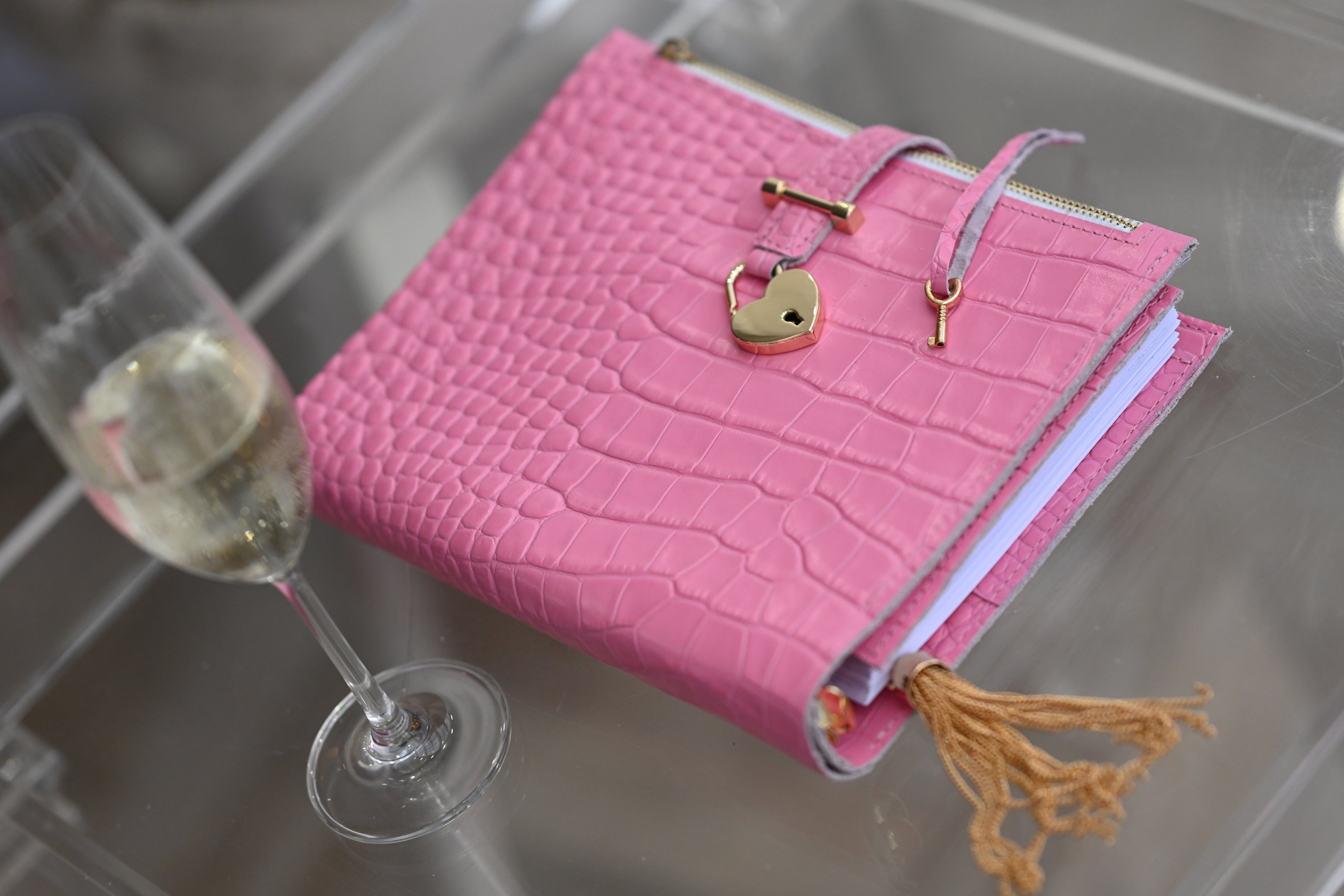 Cyprus , Limassol. Pink leather planner A5 with secret lock