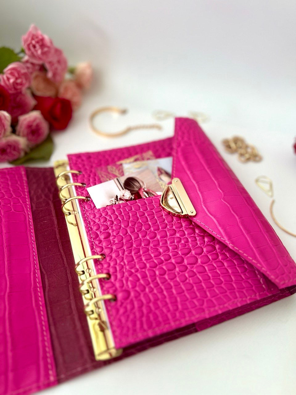 Hot pink leather notebook cover A5.