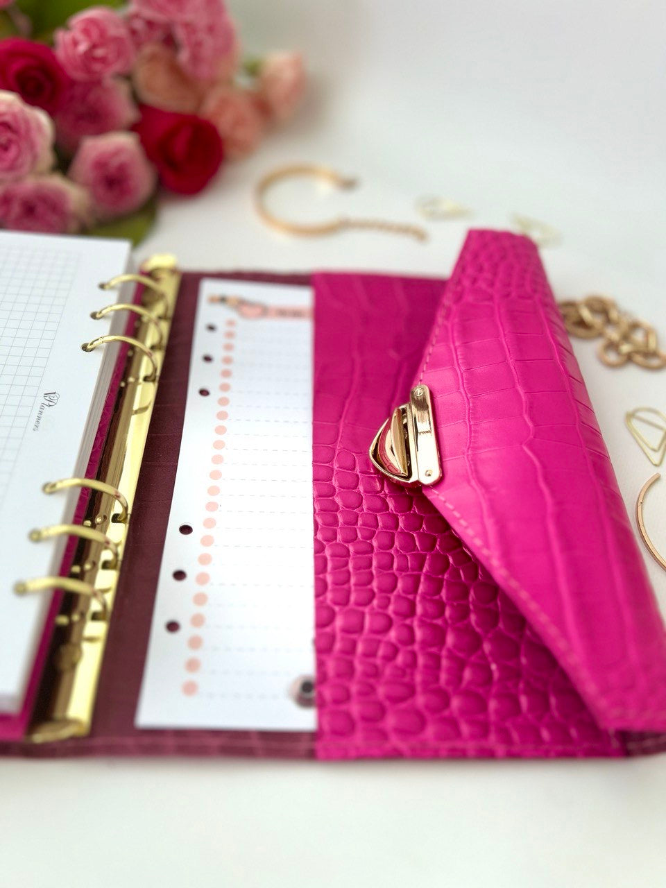 Hot pink leather notebook cover A5.