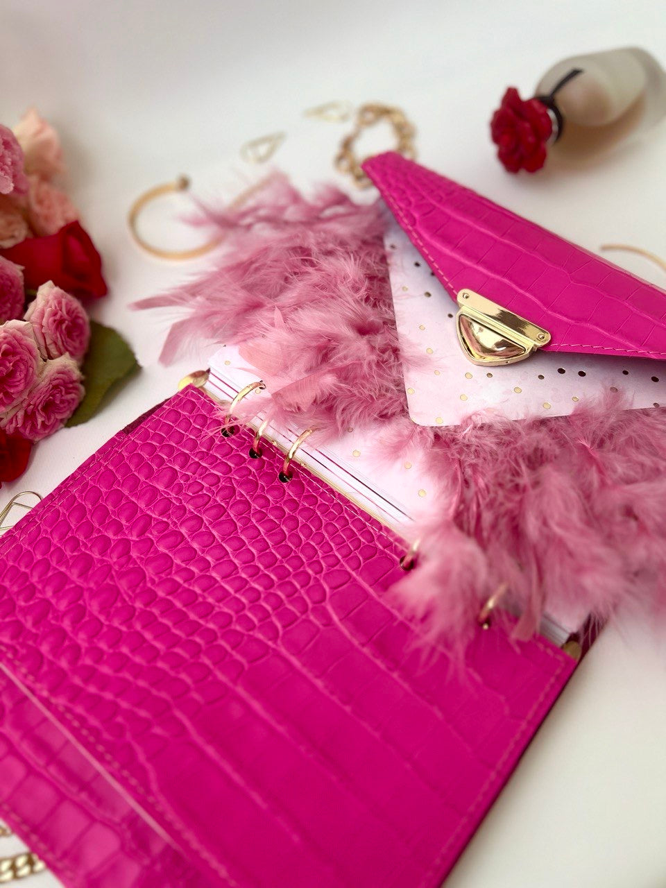 Hot pink leather notebook cover A5.
