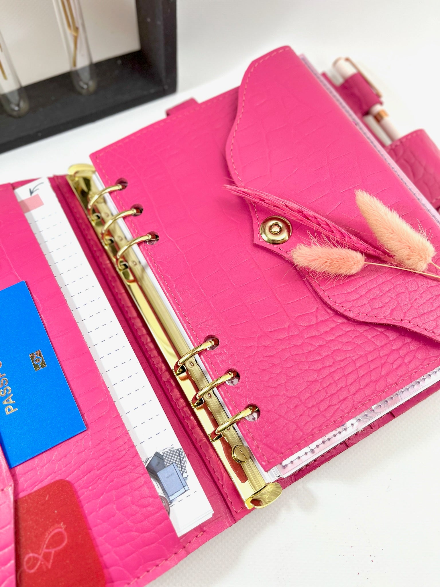 Pink leather notebook cover A5 for documents A4 and A5 format.