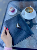 Black leather notebook cover A5.