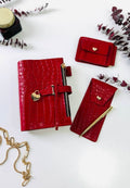 A6 red leather planner with wallet and pencil case- ideal gift.