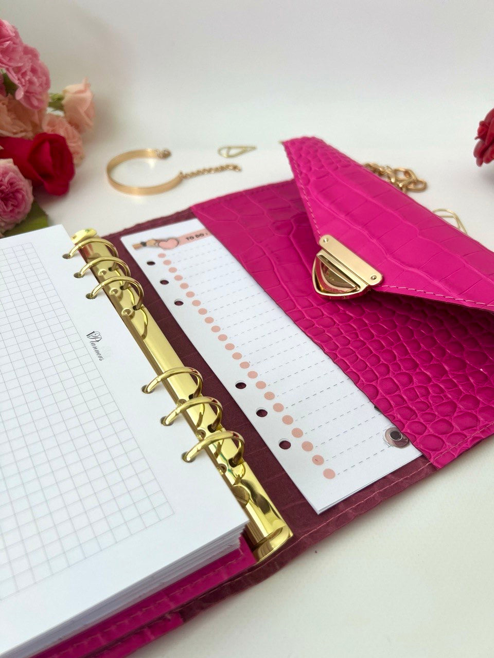 Hot pink leather notebook cover A5.