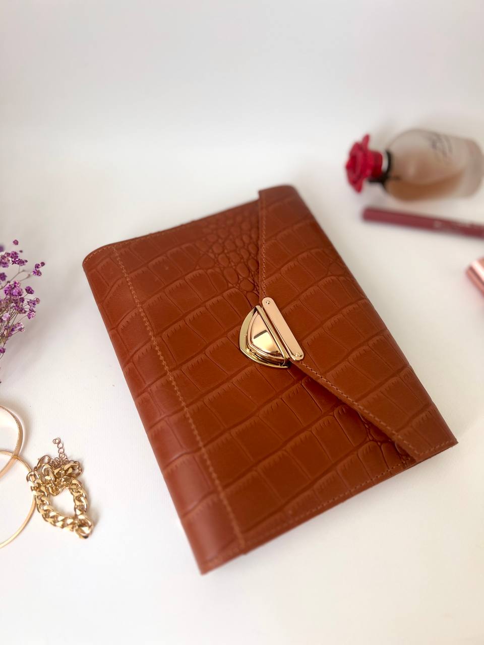 Brown leather notebook cover A5