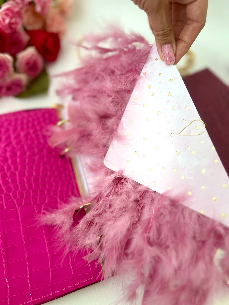 Hot pink leather notebook cover A5.