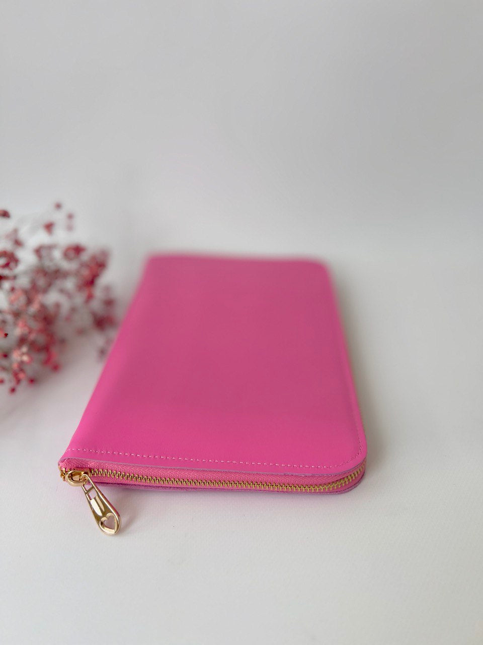Pink leather zip cover for notebook A5