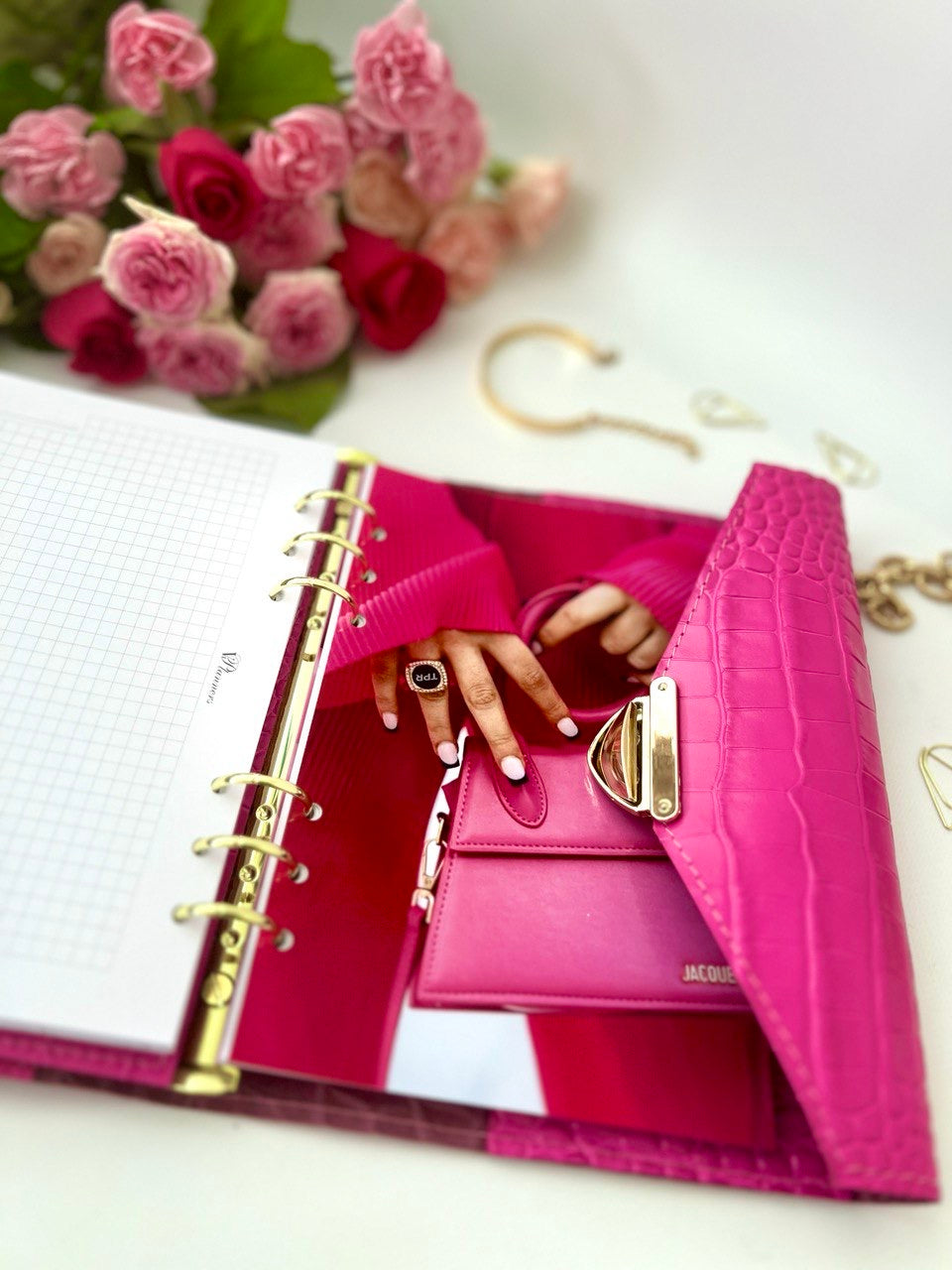 Hot pink leather notebook cover A5.