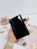 Cyprus,  Limassol. Black Leather Wallet organizer with notebook. Case for iPhone pro max.