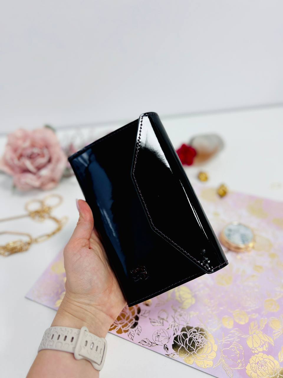 Cyprus,  Limassol. Black Leather Wallet organizer with notebook. Case for iPhone pro max.