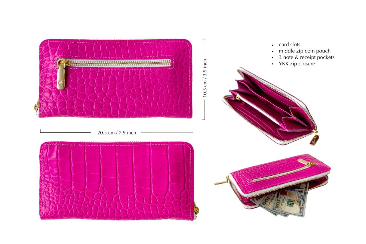 Pink Barbie Leather wallet, Womens Leather Wallet Leather, Wallet For Women, Gift for her Anniversary, zipp wallet,Leather Ziparound Wallet.