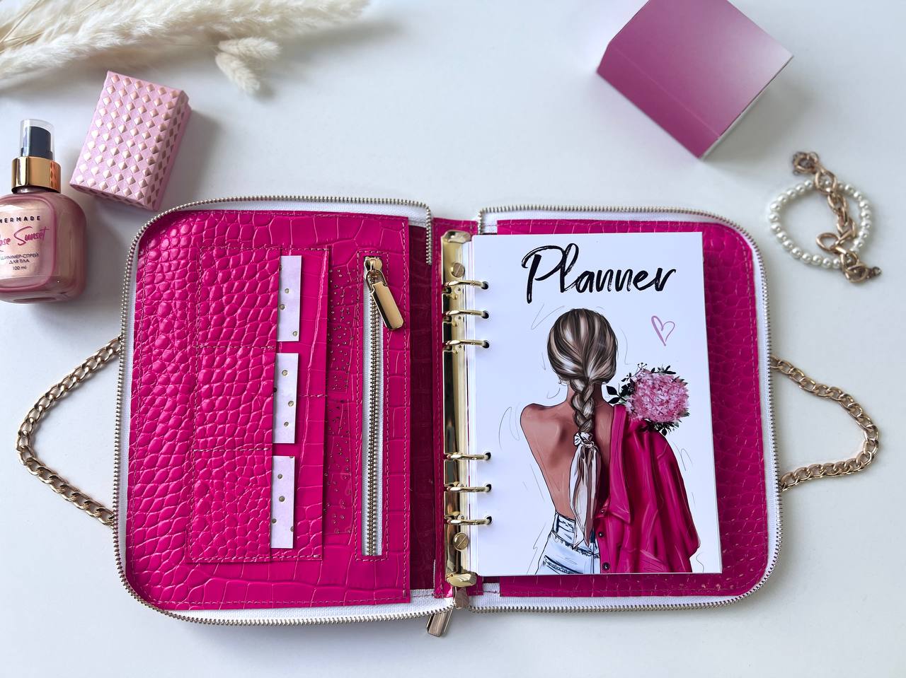 Natural Italian Leather Pink Planner A5, Ringbuch a5, Leather template, A5 ring binder,Binder a5,Leather wallet template,Binder wallet.