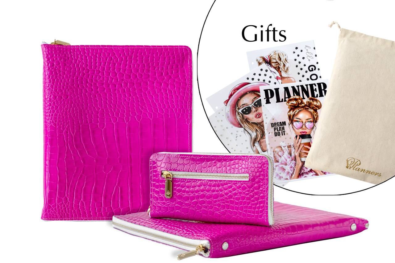 Pink Business Padfolio- Leather Writing Folder A4 with card holder - Tracker - Leather Document Folder - A4 - Zipper- Leather 4 ring binder