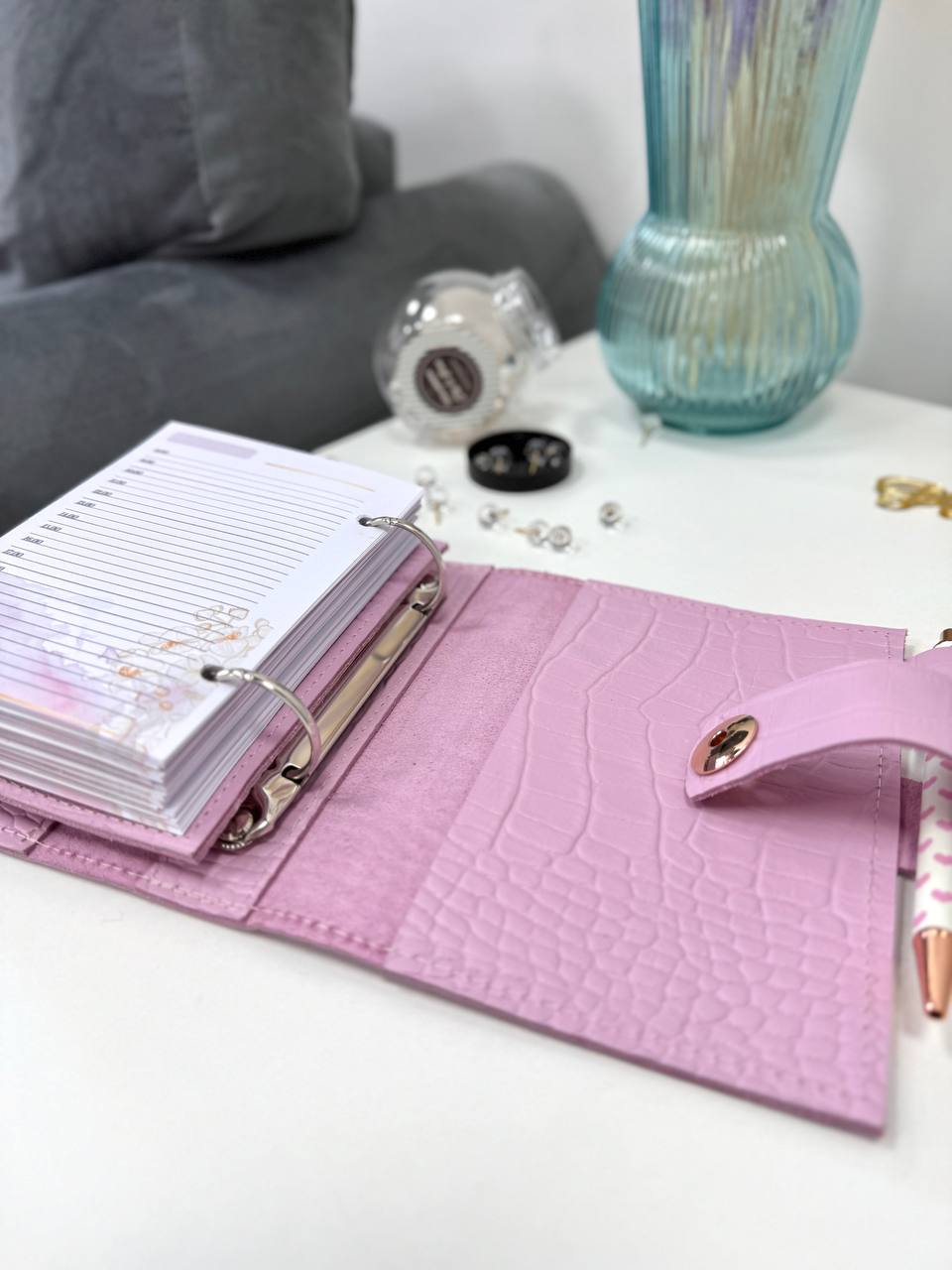 Leather mini notebook cover A7 binder,Planner A7 binder personal size, leather planner, planner binder 6 or 2 rings, time diary for work