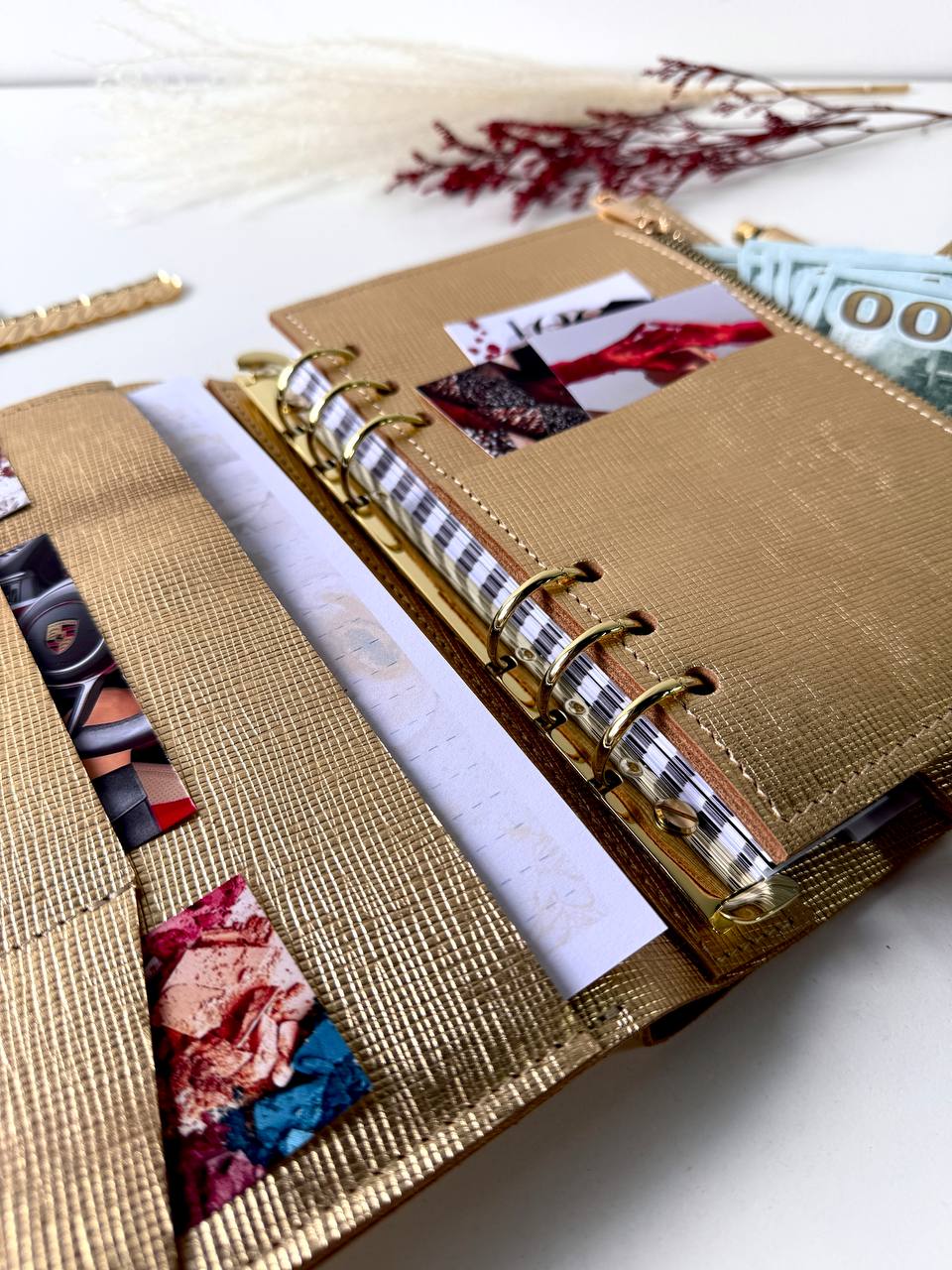 Gold leather notebook cover A5. Natural Italian Leather gold Planner A5, Ringbuch a5, Leather template, A5 ring binder,Binder a5,Leather wallet template,Binder wallet.