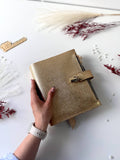 Gold leather notebook cover A5. Natural Italian Leather gold Planner A5.