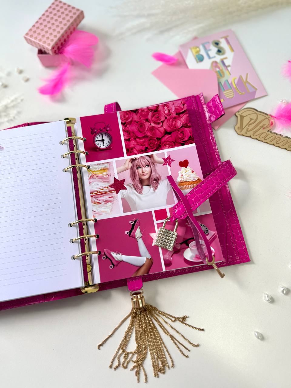 Natural Italian Leather hot Pink Planner A5, Ringbuch a5, Leather template, A5 ring binder,Binder a5,Leather wallet template,Binder wallet.