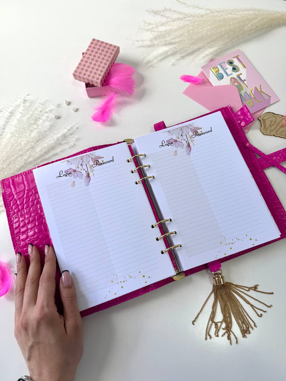 Natural Italian Leather hot Pink Planner A5, Ringbuch a5, Leather template, A5 ring binder,Binder a5,Leather wallet template,Binder wallet.