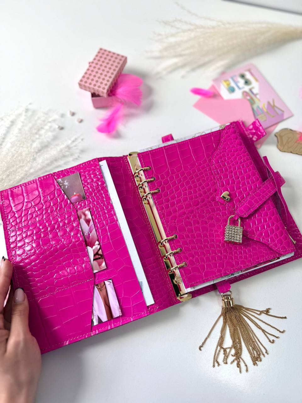 Natural Italian Leather hot Pink Planner A5, Ringbuch a5, Leather template, A5 ring binder,Binder a5,Leather wallet template,Binder wallet.