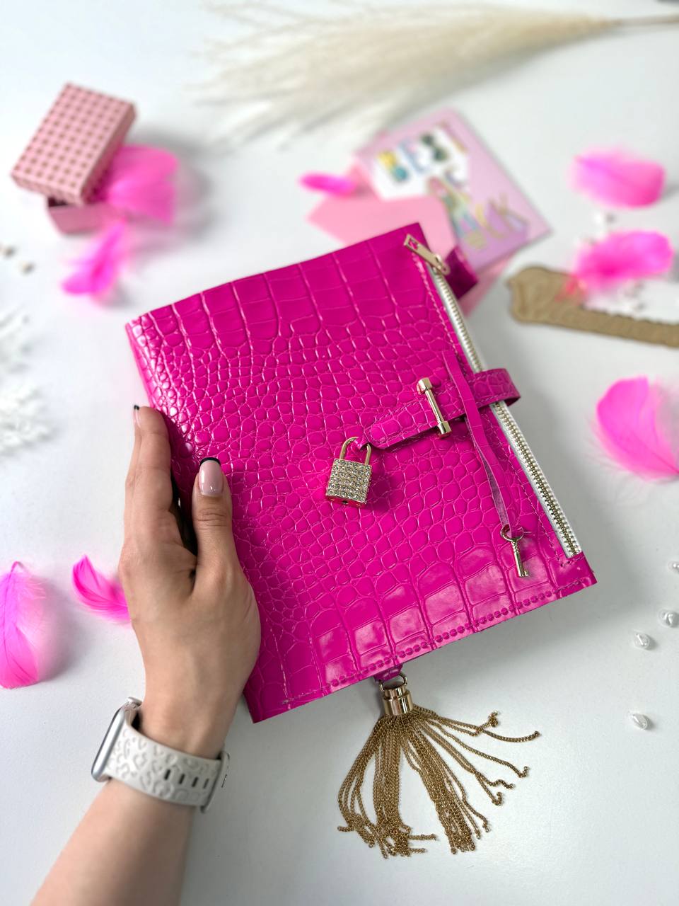 Natural Italian Leather hot Pink Planner A5, Ringbuch a5, Leather template, A5 ring binder,Binder a5,Leather wallet template,Binder wallet.