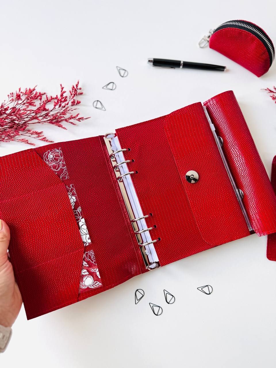 Leather Red Gift set notebook cover A5 with pencil case and mini case.
